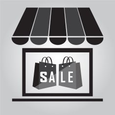 Shop building with shopping bag illustration