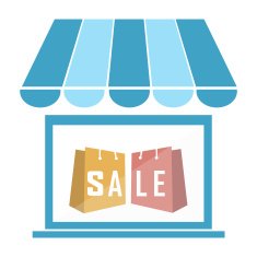 Shop building with shopping bag icon illustration