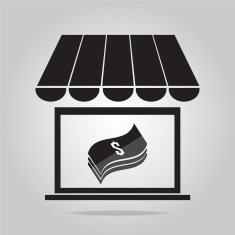 Shop building with money icon