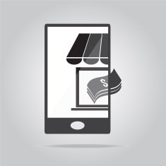 Shop with money on smart phone icon illustration N2