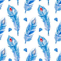 Watercolor jewelled feather pattern