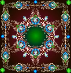 background with a circular gold ornaments precious stones