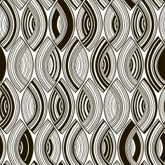 Seamless monochrome pattern with striped abstract leaves