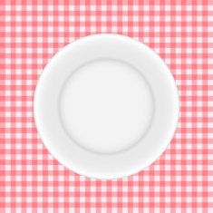 White Plate on a Checkered Tablecloth Vector Illustration N3