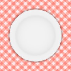 White Plate on a Checkered Tablecloth Vector Illustration N4
