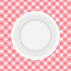 White Plate on a Checkered Tablecloth Vector Illustration N5