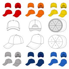 Many-coloured baseball tennis cap outlined template