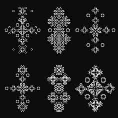 Patterned design elements on a dark background