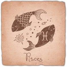 Pisces zodiac sign horoscope vintage card