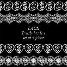 Set of white lace borders on black background