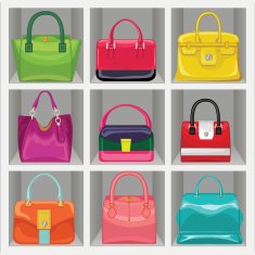 Multi-coloured fashion women's handbag in the wardrobe