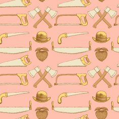 Sketch saws ax hat and beard in vintage style