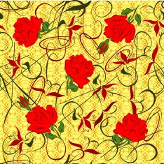 Pattern in the form of red roses and abstract elements