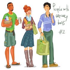 Young people with grocery bags