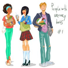 Young people with grocery bags N2