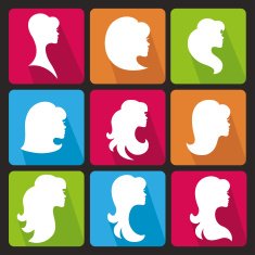 Girl face silhouette Profiles Hair style Icons set
