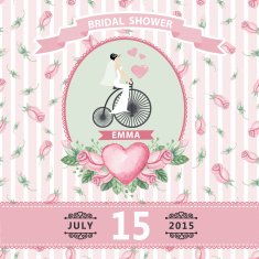 Wedding invitation Bride watercolor roses retro bike