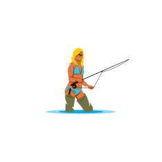 Woman Holding a Fishing Rod sign Vector Illustration