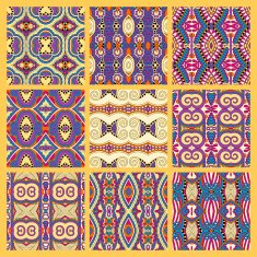 set of yellow seamless colored vintage geometric pattern textur N3