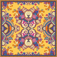 Traditional yellow ornamental floral paisley bandanna N2