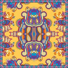 Traditional yellow ornamental floral paisley bandanna N3