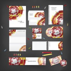 Stationery template design set with technology on background