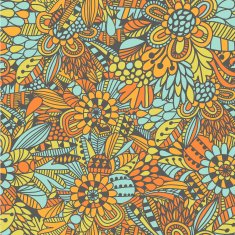 Floral pattern in blue and orange