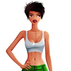 Bright drawing of gorgeous casual brunette sexy lady isolated