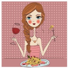 beautiful young woman eating pasta