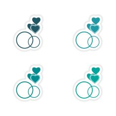 assembly realistic sticker design on paper hearts rings
