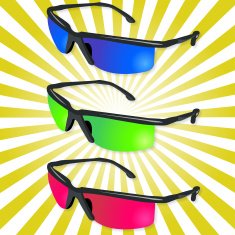 Three colored glasses on retro ray background vector illustration N2