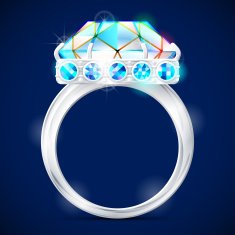Silver ring with diamond against dark background