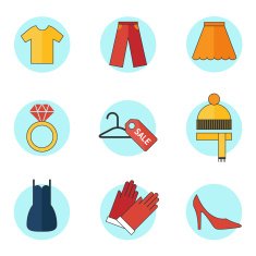 Fashion and clothes icons set line style
