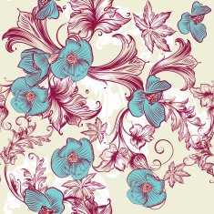Floral vintage pattern with flowers and ornament