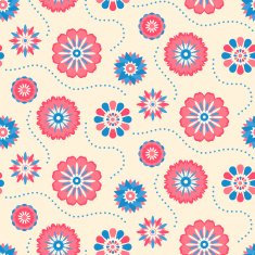 Seamless retro pattern of different colored summer flowers N2