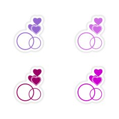 assembly realistic sticker design on paper hearts rings N2