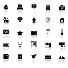 Art and creation icons with reflect on white background