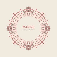 Abstract Line Ornate Frame with Anchors Waves Wheel and Chain