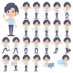 Set of various poses Light blue short sleeved