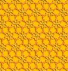 Floral Orange 3d Seamless Pattern Yellow Background
