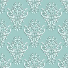 Green Seamless Background with 3d Floral Pattern