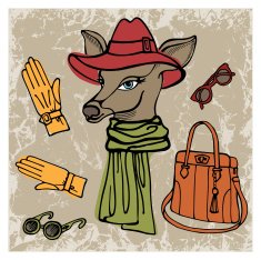 Hand drawn deer hipster girl with accessories Colors N2