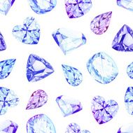 Blue and violet crystals watercolor seamless vector pattern