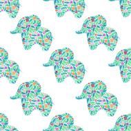 Vector watercolor floral patterned elephant seamless pattern N2