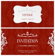 Vector Red 3d Vintage Invitation Card with Floral Damask Pattern