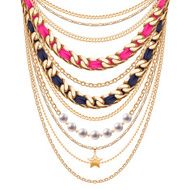 Many chains golden metallic necklace N3