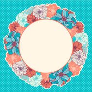Greeting card with wreath of hand-drawn flowers N2