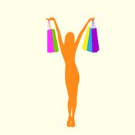 Shopping Woman Silhouette with Colorful Bags