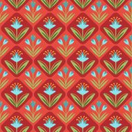 Seamless Pattern with floral ornament on red background