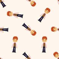 boy man cartoon seamless pattern N11